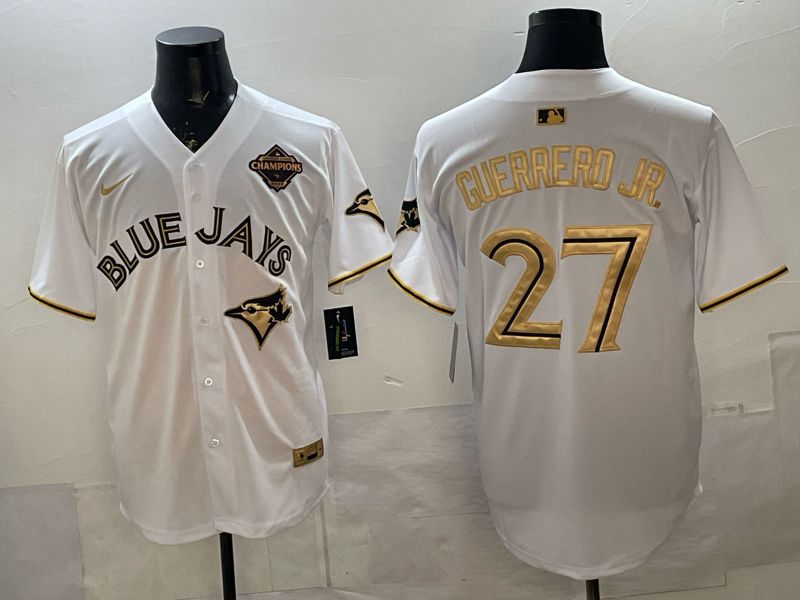 Men Toronto Blue Jays #27 Guerrero jr White Gold 5th Throwback 2026 Nike MLB Jersey style 01